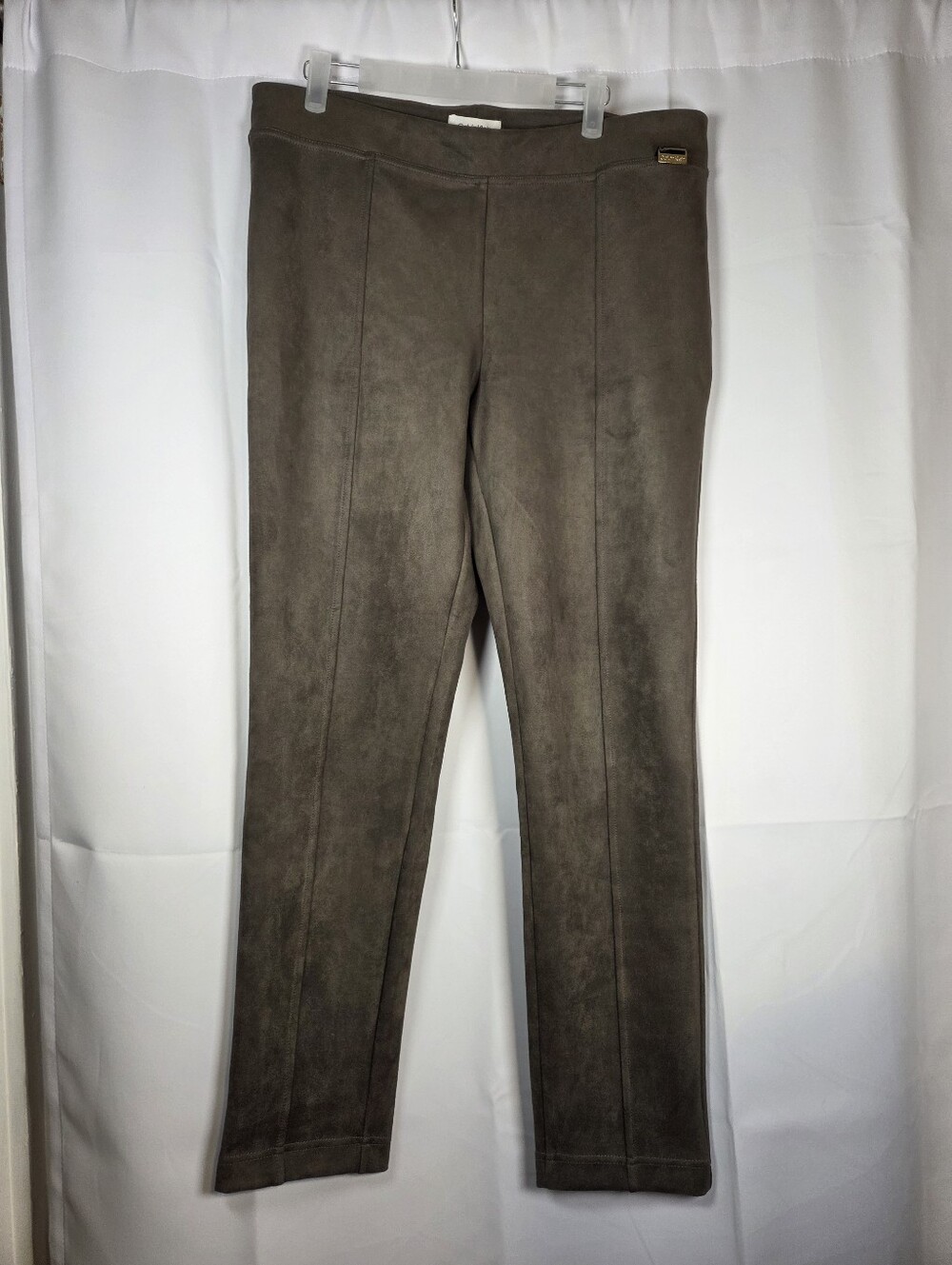 Calvin Klein NEW Faux Suede Taupe Brown Pull On Stretch Pants Women's L